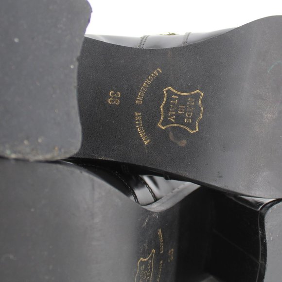 VTG 90s Black Leather Heeled Loafers Chunky Buckle Strap Shoes Italy Size 6.5/7 - Picture 10 of 11